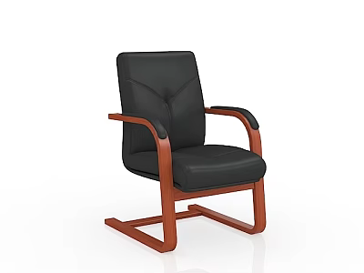 Black Leather Office Chair With Wooden Armrests And Sturdy Frame Design For Office Use 3d model
