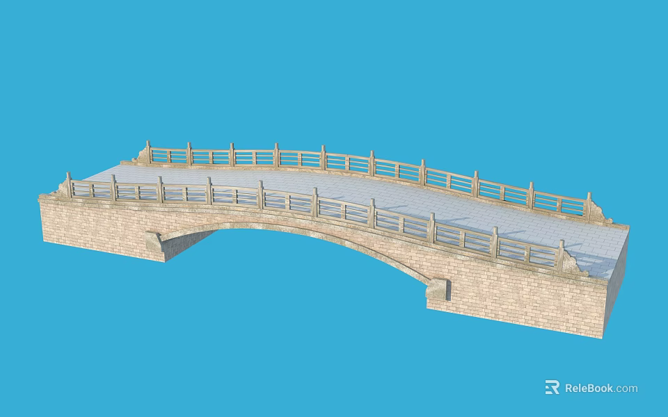 Traditional Stone Arch Bridge With Stone Railing And Brick Structure Design 3d model 