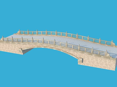 Traditional Stone Arch Bridge With Stone Railing And Brick Structure Design 3d model