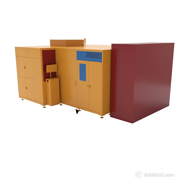 Industrial Equipment Unit With Yellow Cabinets Red Structure And Control Panel 3d model 