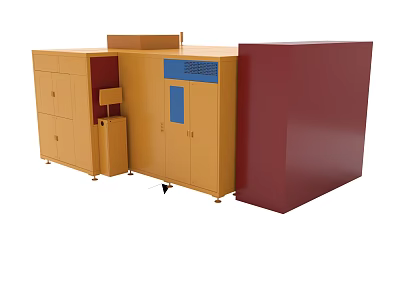 Industrial Equipment Unit With Yellow Cabinets Red Structure And Control Panel 3d model