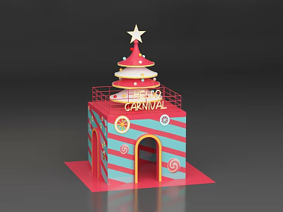 Children Carnival Themed Building With Star Decoration Blue Red Stripes And Arched Doorway 3d model