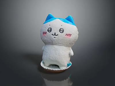 Adorable White Cat Doll With Blue Ears Pink Cheeks And Paper Tray Base 3d model