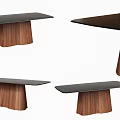 Modern Multiple Dining Table Design With Black Tabletop And Wooden Conical Legs 3d model