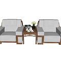 Leisure Sofa Set With Two Single Sofas Wooden Frame Coffee Table And Flower Vase 3d model