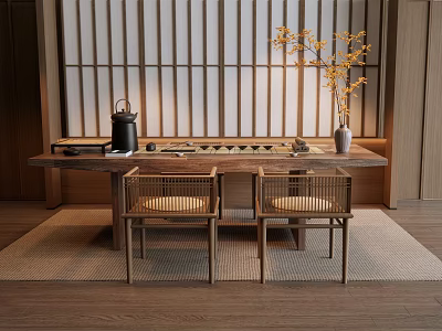 New Chinese Tea Table and Chair Leisure Chair Carpet Gobang 3d model