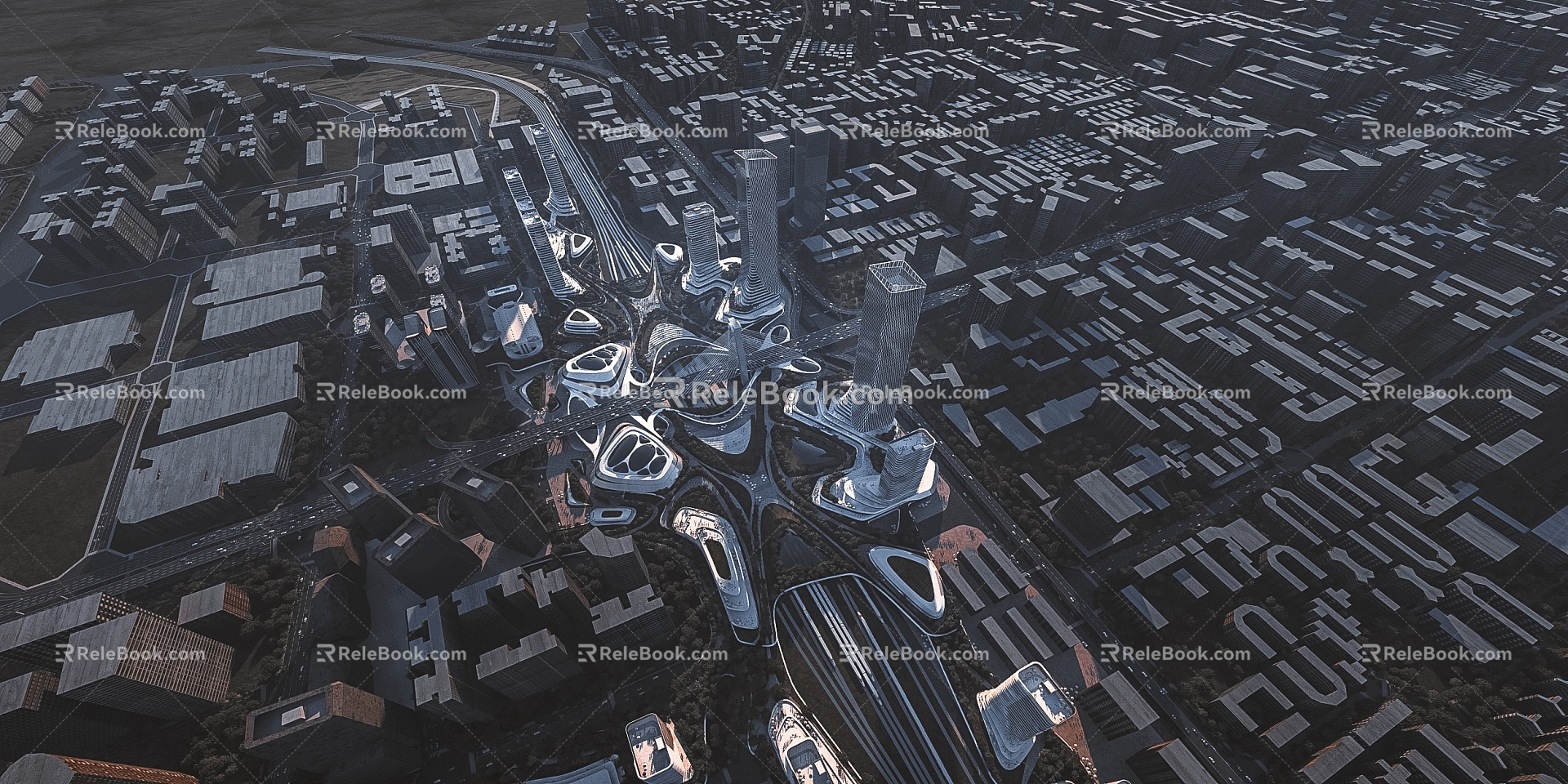 Modern Aerial View Urban Planning High-speed Railway New Town 3d model