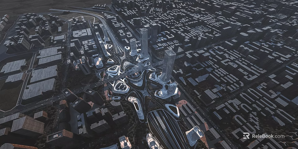 Aerial Planning of Modern Urban Layout With Skyscrapers and Road Networks 3d model 