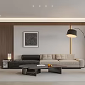 Modern Living Dining Room With Black Beige Sofa Coffee Table Floor Lamp And Decorative Painting