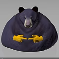 Plump Purple Bear Character With Yellow Hands And Pointing Fingers