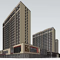 Modern Commercial Street with High-Rise Buildings Bright Lighting and Pedestrians