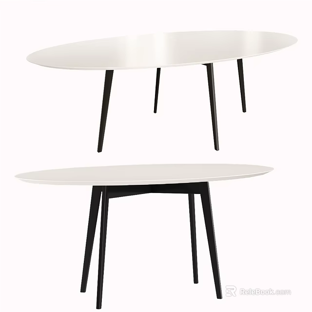 Elegant Modern Coffee Table With White Tabletop And Black Legs Design 3d model 
