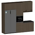 Wooden Sideboard With Double Door Refrigerator Built in Oven Drawers and Cabinets