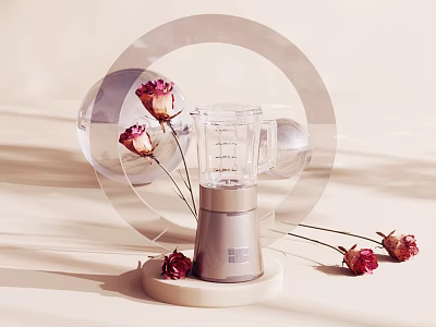 Stylish Modern Blender With Sleek Design Dried Roses And Transparent Decor On Light Background Pedestal 3d model