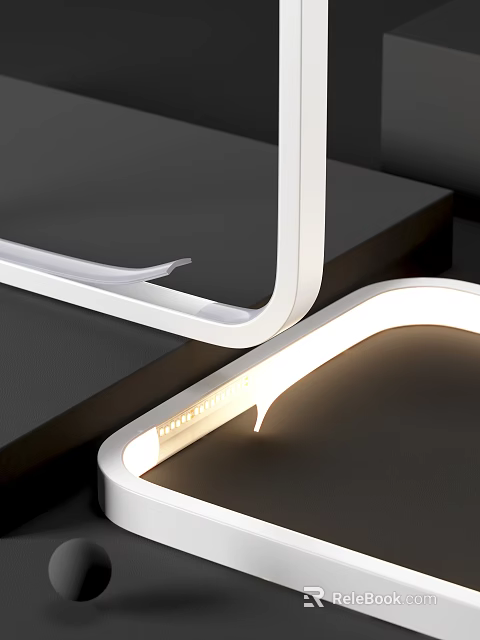 Modern LED Ceiling Light With White Frame Sleek Design Illuminated Strip 3d model