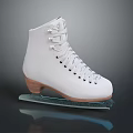White Figure Ice Skates With Leather Upper Wooden Sole Decorative Laces And Clear Blade Design