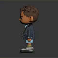 Cute Cartoon Character Figurine With Curly Hair Black Jacket Yellow Vest And Blue Shorts