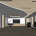 Art Studio Interior With Pianos Blackboard Wooden Ceiling And Large Windows Light Floor