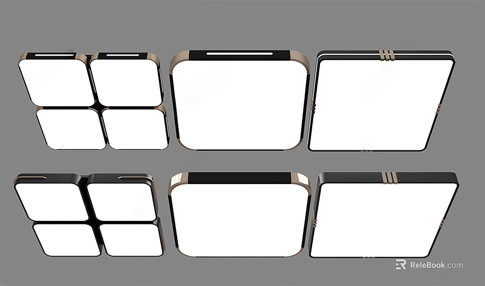 Stylish Modern Black Frame Square Ceiling Lights For Home Interior 3d model