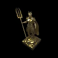 Golden Mythical Statue With Trident Armor And Square Base
