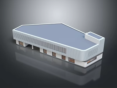 Modern Sleek Residential Building with Flat Roof White Exterior Louvered Panels and Windows 3d model