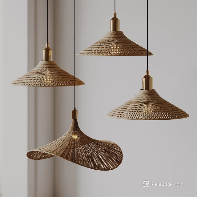 Multiple Unique Shaped Artistic Woven Pendant Lights With Modern Design And Bronze Finish 3d model 
