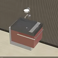 Modern Bathroom Vanity With Red Cabinet Black Countertop And Chrome Faucet Design