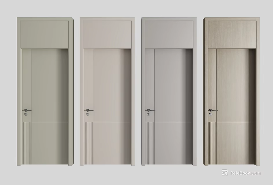 Modern Minimalist Flush Doors in Neutral Tones for Home Interior Design 3d model 