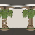Indoor Modern Decorative Pillars With Green Plants Wooden Shelves And Canopy Top