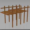 Wooden Building Frame Structure With Horizontal Beams And Vertical Support Columns