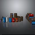 Modern Industrial Storage Scene With Stacked Multicolored Drums And Containers 3d model