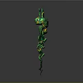 Green Spiral Ornate Weapon With Detailed Textured Staff And Curved Design