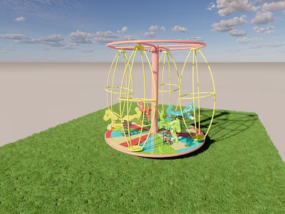 Outdoor Playground Equipment With Yellow Frame Pink Pole Colorful Rotating Swing On Green Grass 3d model