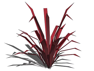 Red Herbaceous Plant with Slender Leaves in Radiating Pattern and Natural Shadows at Base 3d model