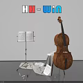 Wooden Cello And Art Supplies With Sheet Music On Music Stand