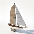 Classic Sailboat With Brown And White Sails And White Hull Structure