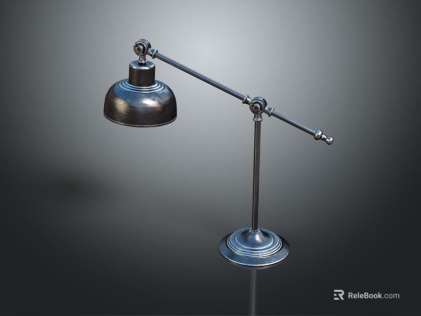 Lighting Combination Featuring Vintage Metal Table Lamp With Adjustable Arm Domed Shade Round Base 3d model 