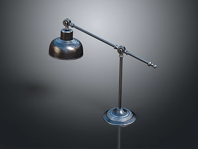Lighting Combination Featuring Vintage Metal Table Lamp With Adjustable Arm Domed Shade Round Base 3d model