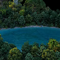 Serene Natural Landscape With Lush Green Forest And Blue Lake View