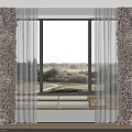Brown Thick Curtains And White Sheer Panels For Large Window With Green Field View
