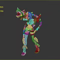 3D Fantasy Female Character With Blue Braided Hair Purple Pink Outfit Holding Weapon And Staff