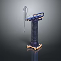 Futuristic Game Movie Character Equipment With Blue Cylindrical Structure Wooden Base And Metal Rods
