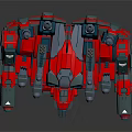 Red Gray Armored Mech Robot Featuring Weapon Systems Sci Fi Design
