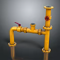 Yellow Industrial Pipes With Red Valves And Flange Connections System
