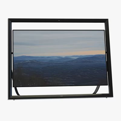 Modern Television With Black Frame Displaying Scenic Mountain Landscape And Sky 3d model