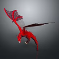 Detailed Red Dragon 3D Model with Wings in Block Style Flying Pose