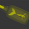Glass Bottle With Orange Cork Stopper And Red Mermaid Figurine On Reflective Surface
