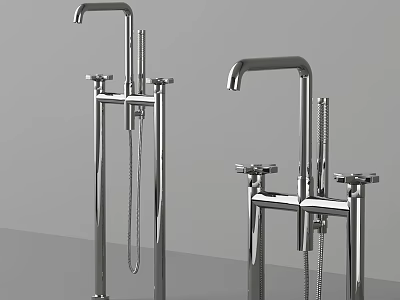 Modern Silver Floor Mounted Faucets With Handheld Shower And Chrome Finish 3d model
