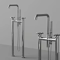 Modern Silver Floor Mounted Faucets With Handheld Shower And Chrome Finish 3d model