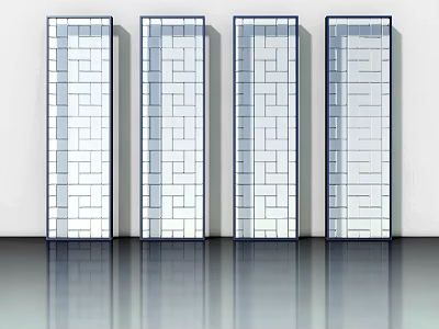 Modern Glass Panel Swing Doors With Geometric Patterns And Reflective Floor 3d model